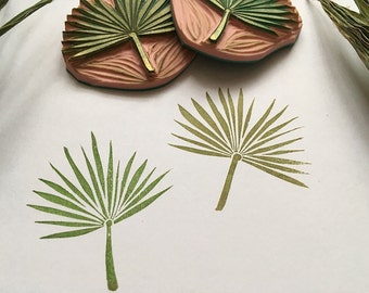 California fan palm leaf set, hand carved rubber stamp, Desert fan palm art, Boho Desert Stamp for Weeding invitations, Tropical vibes decor