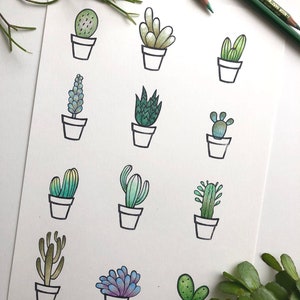 cactus, sello de cactus, juego de sellos de caucho de cactus de 12 sellos de impresión botánica de cactus, planta suculenta, impresión, botánico, mini juego de sellos