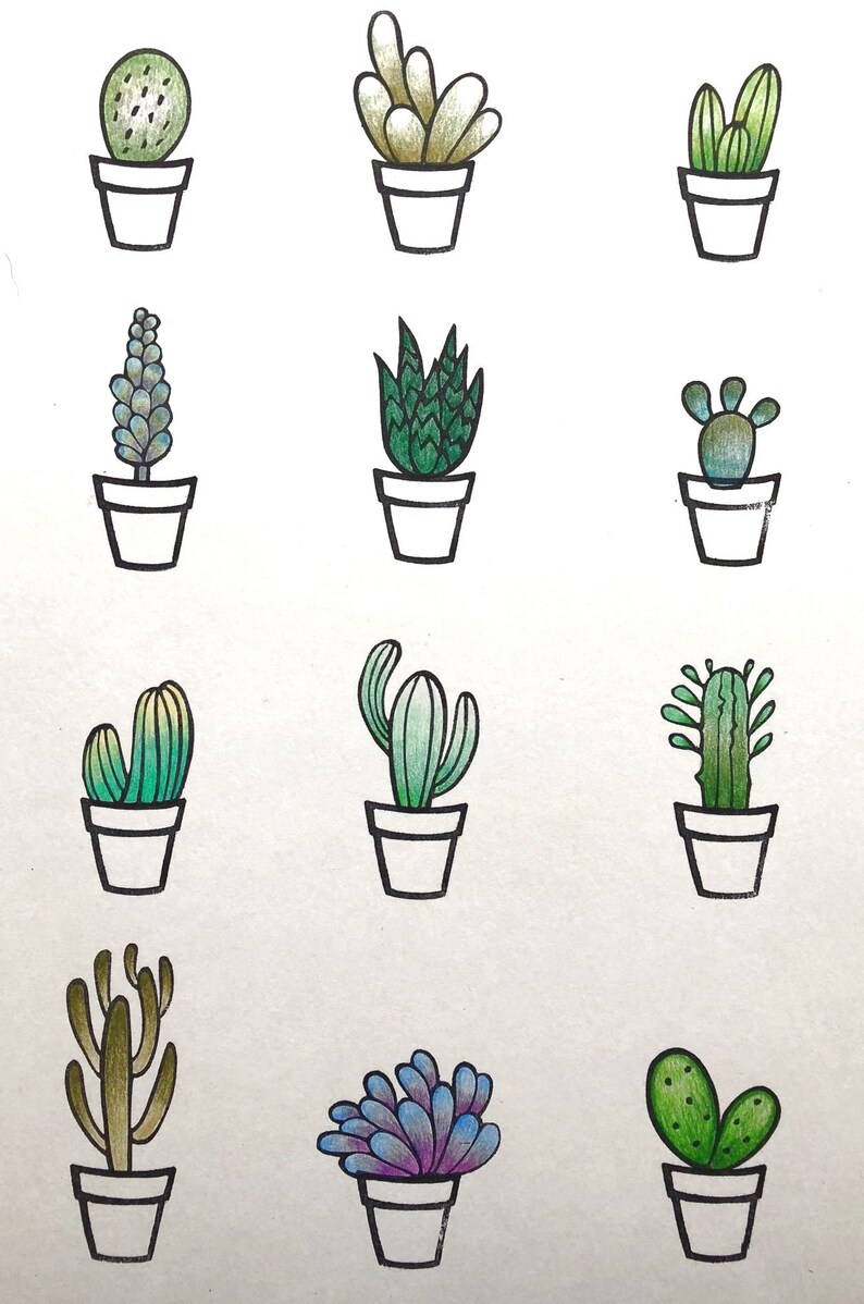 cactus mini stamp set succulent plant print botanic cactus rubber stamp set of 12 cactus botanical print stamp cacti stamp