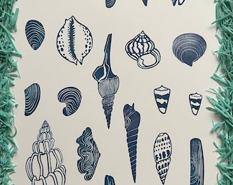 Sea shell hand carved rubber stamps, wild stamps, ocean art, sea shells handmade stamps, rubber stamp, sea shell art, sea shell decor