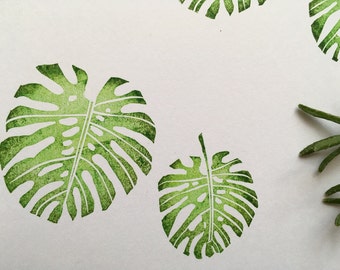 Hand Carved Monstera Leaf Rubber Stamp Set (2)