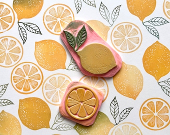 Lemon rubber stamp, kitchen diy decor, citrus art, lemon art print, fruit stamp