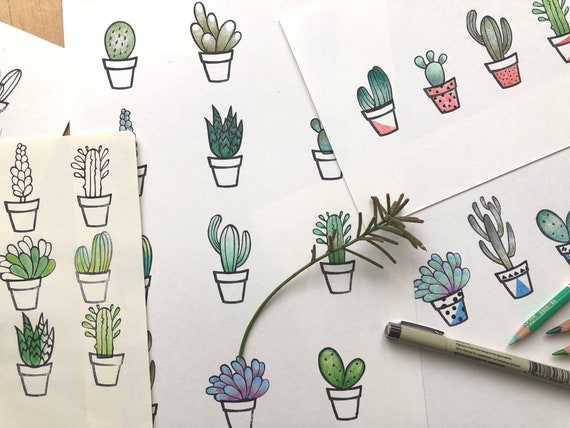 cactus mini stamp set succulent plant print botanic cactus rubber stamp set of 12 cactus botanical print stamp cacti stamp