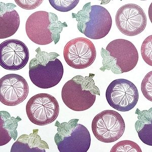 Mangostan Stempel, exotische Früchte als Geschenk, Küchendeko, Geschenkpapier, tropische Früchte als Geschenk, Küchendeko, Mangostane