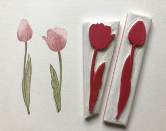 Tulip flower hand carved stamp, botanical art print, rubber handmade stamp, flower stamp, montessori floral art