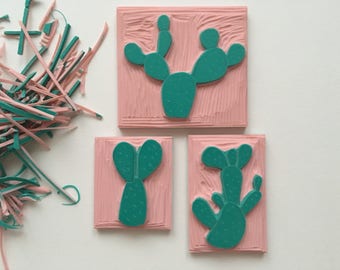 Bunny ears cacti / botanical bunny ears cactus hand carved rubber stamp set