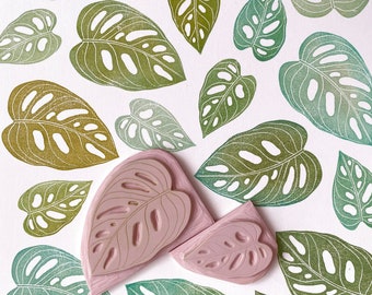 Monstera obliqua hand carved rubber stamp, monkey leaf stamp, monstera art, botanical art print, plant art, scrapbooking, tropical crafts