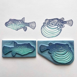 Kugelfisch Stempel, Kugelfisch Stempel, Kugelfisch, Kugelfisch, Linoldruck, Geschenk für Fischliebhaber, Kunst im Meer, Karte machen