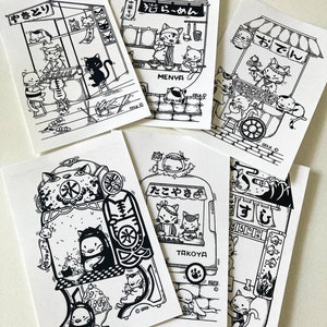 Postcards set of 6 / Japanese Food Vans - Oishii Nekollection