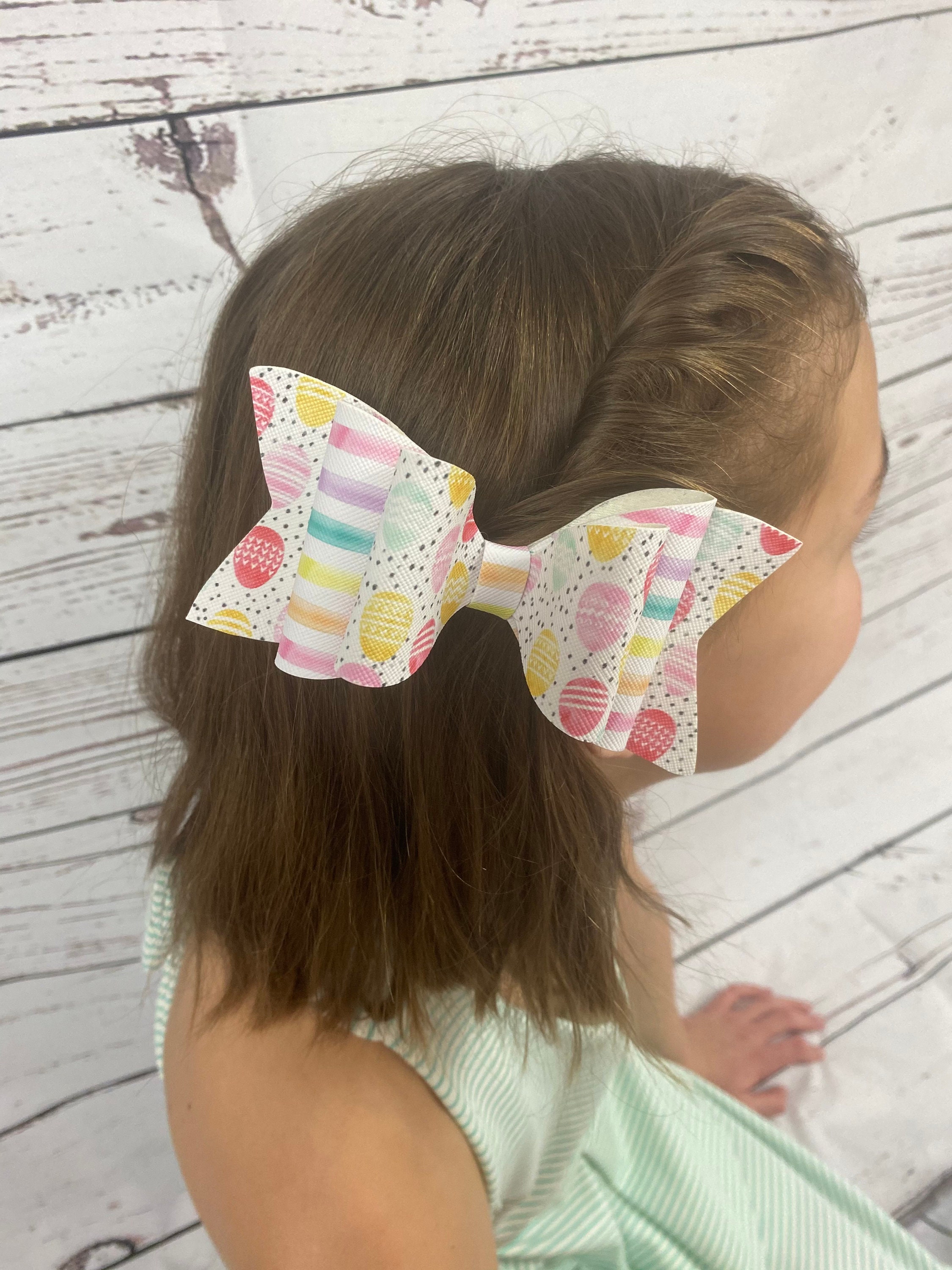 Easter Faux Leather Hair Bow Hair Bow For Girls Handmade | Etsy