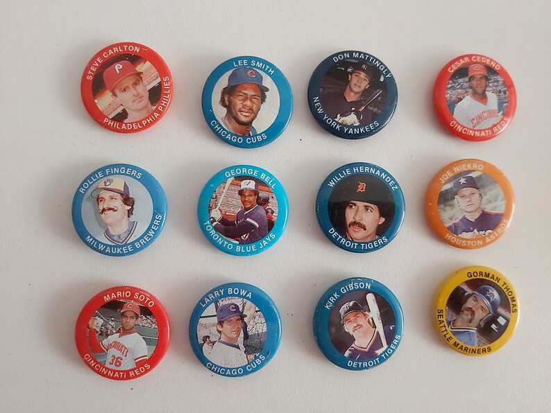 Lot of 12 sport Baseball Buttons pins pin 1984 mix different Etsy