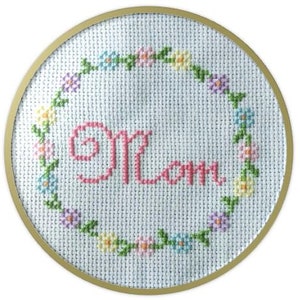 Mom Flower Wreath Cross Stitch Pattern for Mothers Day