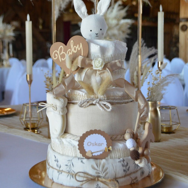 Windeltorte Waldtiere - Hase - neutral - 46 Windeln - Geschenk zur Geburt - Babyparty