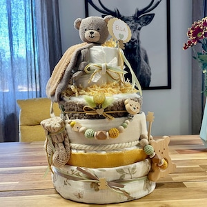 personalized diaper cake "Bear" muslin - neutral - 46 diapers - gift for a birth