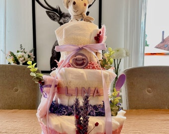 Windeltorte für Mädchen - Geschenk zur Geburt - Babyparty