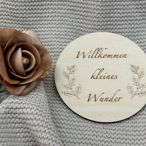 Meilenstein  - Willkommen kleines Wunder - Holzschild Baby - newborn -  Holz Sticker  -