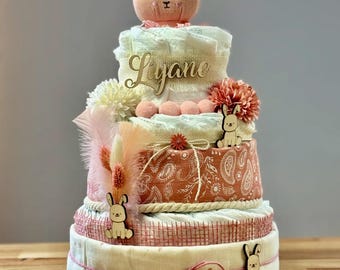 Windeltorte Hase | Waldtiere | Geschenk zur Geburt Mädchen | Babygeschenk | Babyparty Geschenk | handgemacht |Baby Geschenk | rosa Geschenk