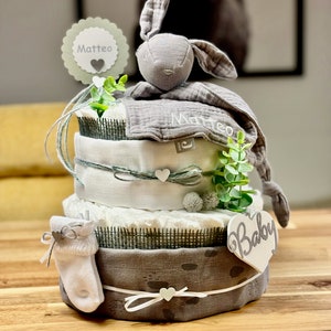 Diaper cake wild animals - rabbit - 40 diapers - neutral - gift for a birth