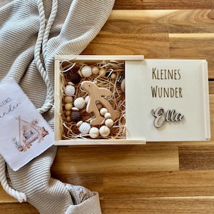 personalisiertes Geschenkset in Natur Holzbox -  inklusive Karte aus Büttenpapier - Geschenk zur Geburt - Taufe - Geburtstag -