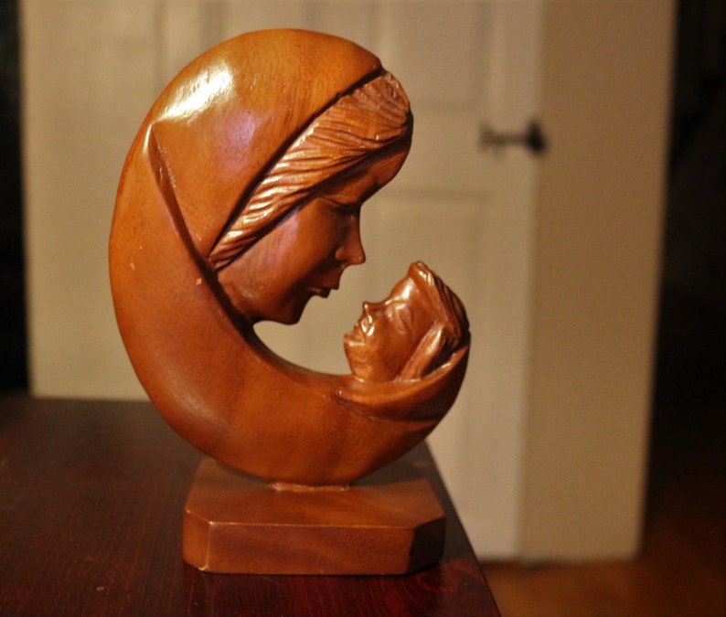 Wood Sculpture Figural Madonna and Child Phillipines with image 0