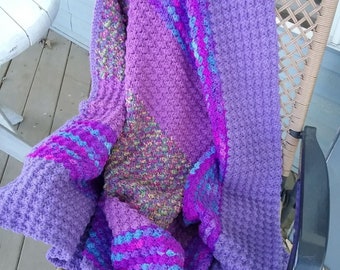 Afghan, Bobble stitch afghan, purple, blanket, throw, lap blanket