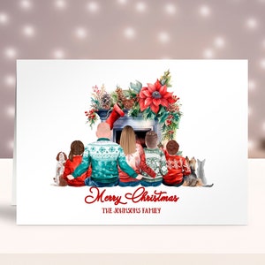 Christmas Card Personalized Digital, Christmas Gifts, Christmas Custom Family Portrait with Pets, Family Illustration Christmas Card DIGITAL
