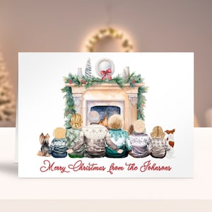 Aangepaste familiekerstkaart, gepersonaliseerde kerstkaart Grootouders kerstcadeau van kleinkinderen Kerstportret met huisdierenDIGITAL