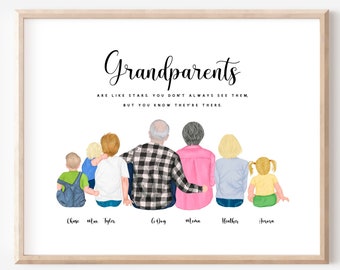 Grandparents Personalised Print, Christmas Family Portrait, Gift for Grandma, for Grandad, Nanny Gift, Gift from Grandchildren, DIGITAL