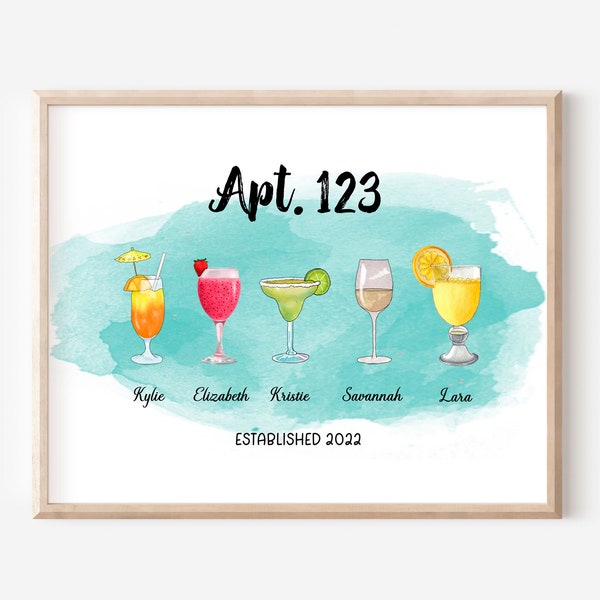 Personalized Roommates Drink Sign, Custom Drink Print, Roomies Dorm Decor, Alcohol Cocktail Poster, Sisters Apartment Present, DIGITAL