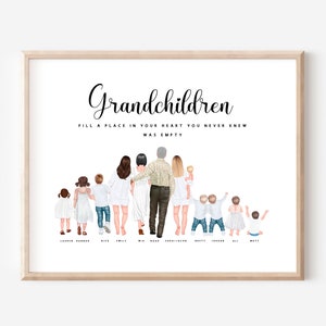 Personalized Grandparents and grandkids portrait, Grandchildren Family Print, Grandparent gift, Grandpa Gift idea, Grandma birthday, Digital