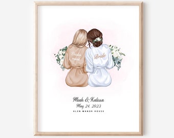 Bridesmaid and Bride Print, Will You Be My MOH, Customized Maid Of Honor Gift, Wedding Favor Personalized Wedding Art Print DIGITAL