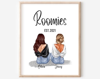 Regalos personalizados para compañeros de piso, regalos para compañeros de piso, ilustración para compañeros de piso, retrato de cumpleaños de mejores amigos, regalo de graduación para amigos DIGITAL