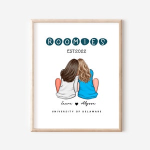 Roomies Gepersonaliseerde Print, Roomies Geschenken, Roommates Illustratie, Verjaardag Beste Vrienden Portret, Dorm Decor DIGITAAL