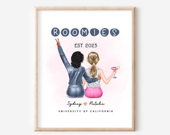 Roommates Personalized Print Roomies Dorm Gift Idea, Roomie Gift, College Dorm Gift, Graduation Gift for Roommate Roommate Drawing,  DIGITAL