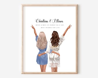 Bridesmaid, Maid of Honor and Bride Custom Print, Will You Be My MOH, Hen Party Gift, Wedding Favor Personalized Wedding Art Print DIGITAL