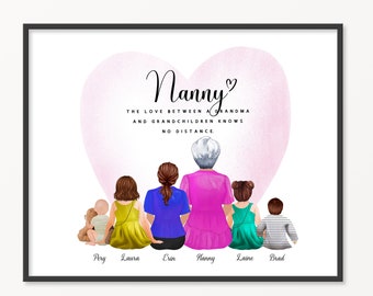 Grandma Personalized Gift, Grandmother gift from grandchildren, Grandma Birthday Gift, Nana Granny portrait with grandchildren