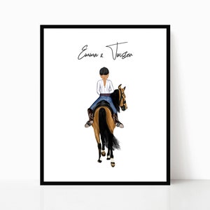 Horse and Owner Personalized Print, Horse Back Riding Poster, Horse Lover Gift, Horse Mom Gifts, Custom Horse Portrait DIGITAL