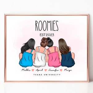 4 Roomies Personalized Print, 4 Roommate Dorm Gift Idea, Roomie Gift, Gift for Roommate, Roomies Gift, Gift for 4 girls, DIGITAL