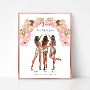 Cheers forty years, 40th Birthday Best Friend Personalized Gift, Happy 40th Birthday Print, Group 3 best friends, Mum Mom Birthday, DIGITAL