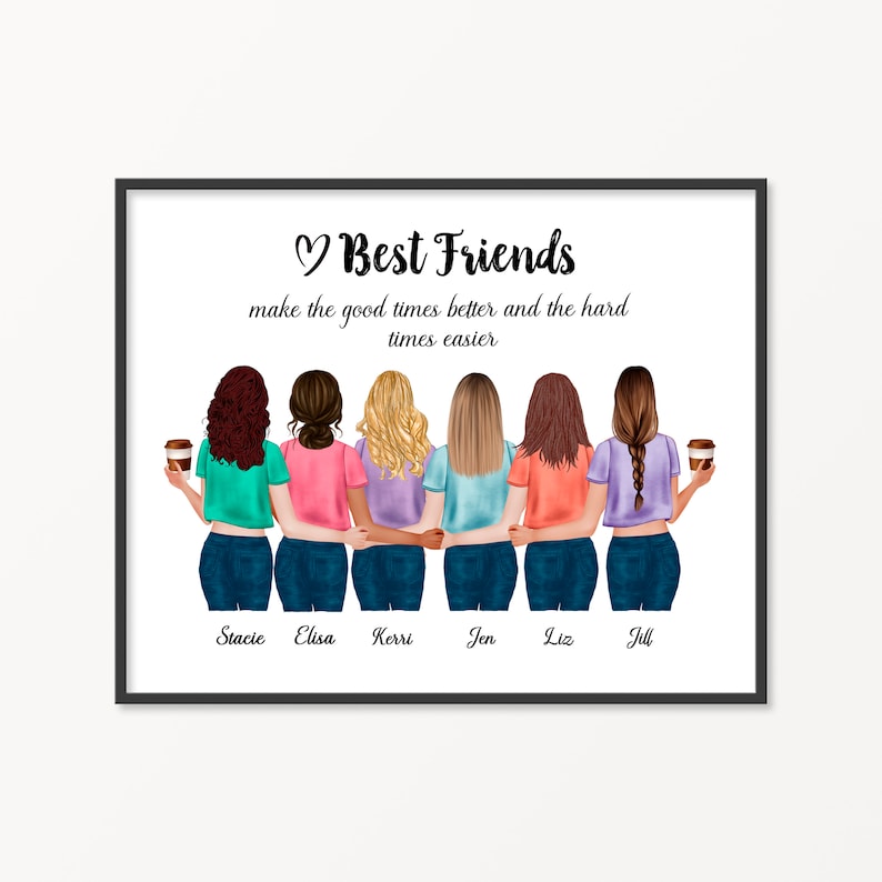 Custom Best Friends Portrait Print6 Friends gift idea Etsy