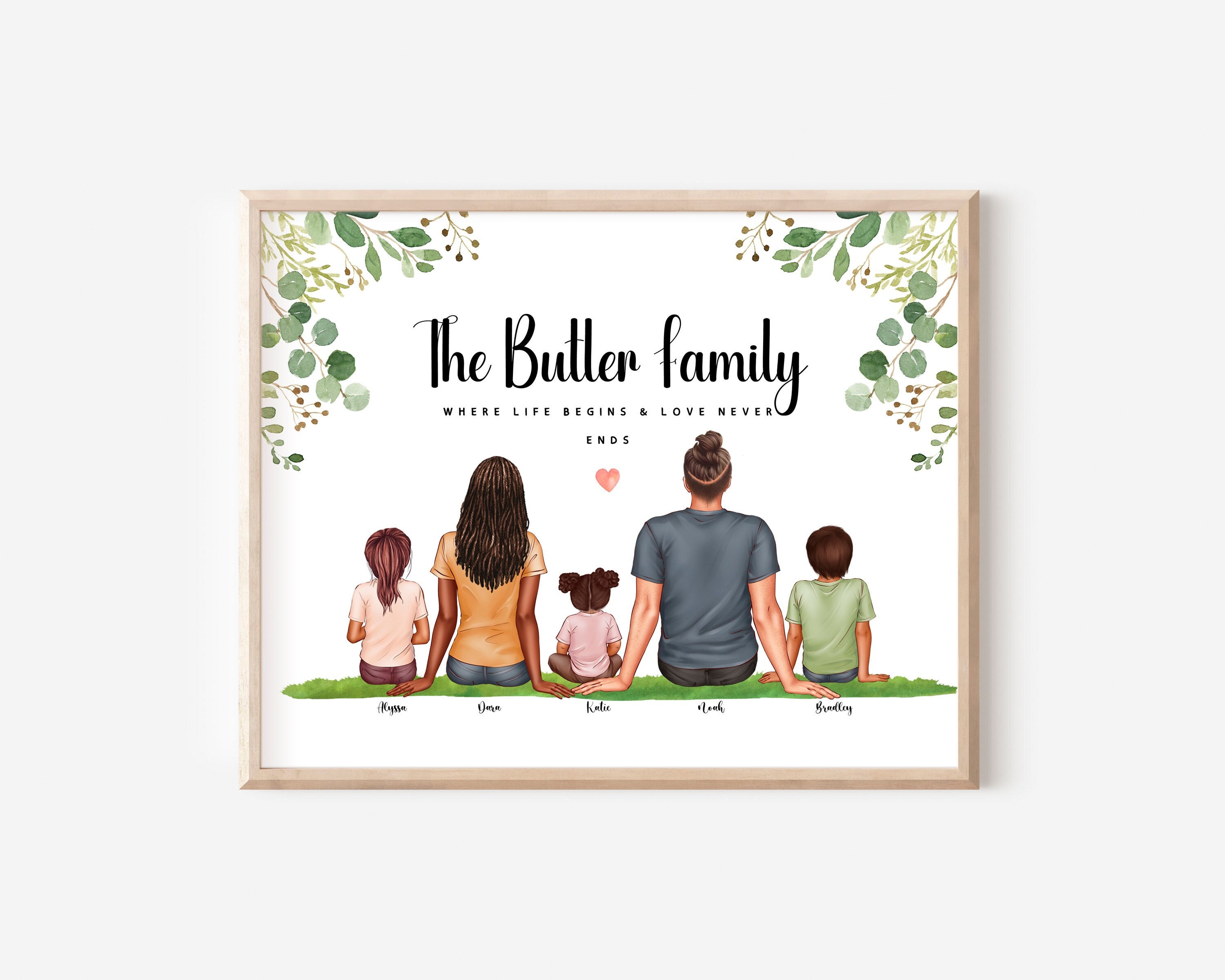 Personalized Family Portrait Print With Pets, Custom Family Gift ...