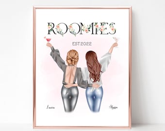 Impresión personalizada de compañeros de piso, regalos para compañeros de piso, ilustración para compañeros de piso, retrato de cumpleaños de mejores amigos, regalo de graduación para amigos DIGITAL