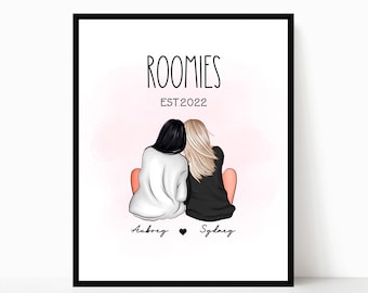 Roommates Personalized Gifts , Roomies Gifts, Roommates Illustration, Birthday Best Friends Portrait, Graduation Gift for friends DIGITAL