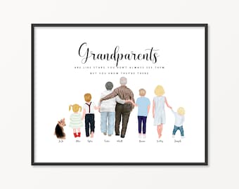 Grandparents Portrait Personalised, Christmas Family Print, Gift for Grandma, for Grandad, Nanny Gift, Gift from Grandchildren, DIGITAL