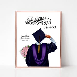 Muslim Girl Graduation Personalized Print Gift, Islamic Graduation Illustration Gifts Muslim Female College Graduation Art Picture DIGITAL