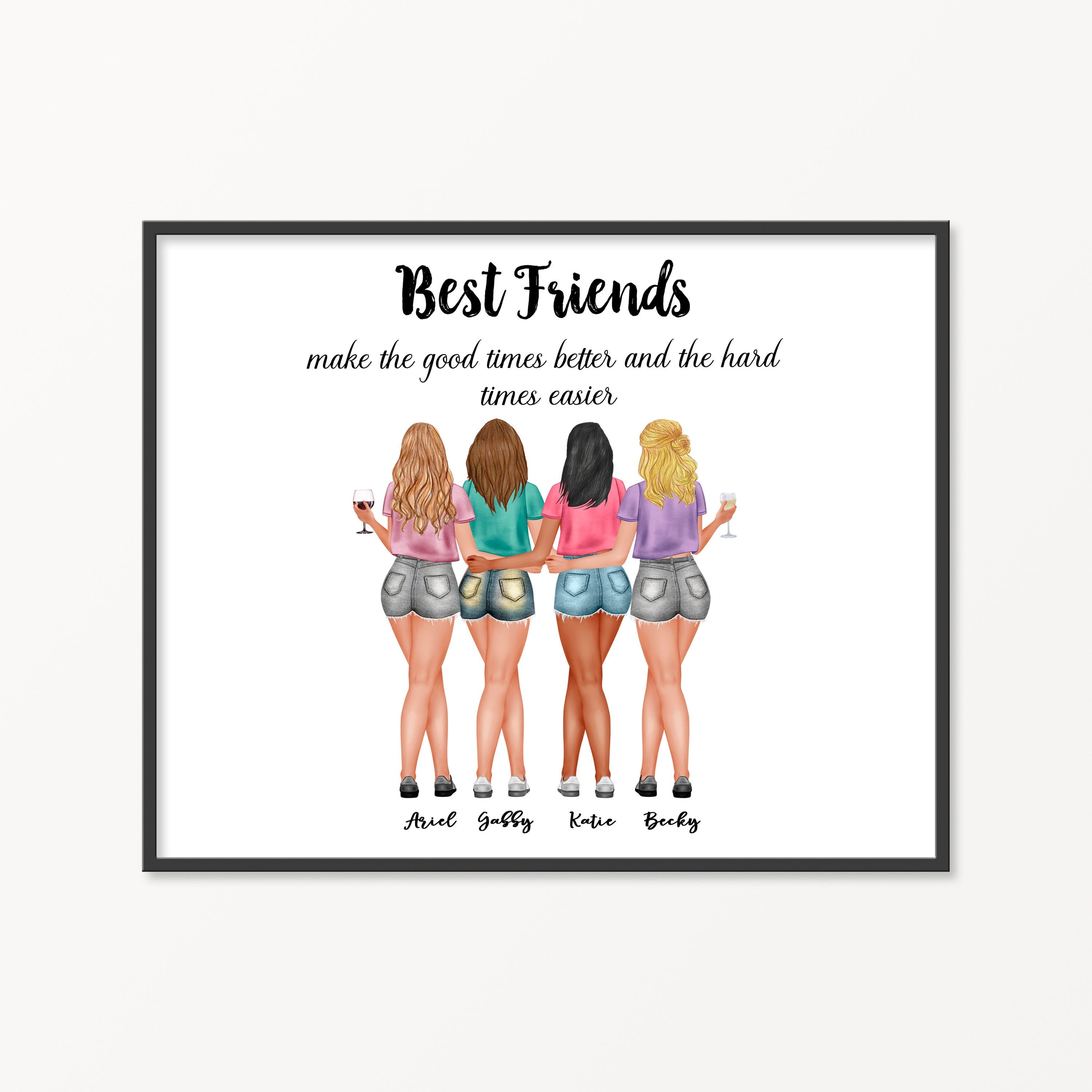 Personalized Best Friends Portrait Print 3 4 5 Friends gift Etsy