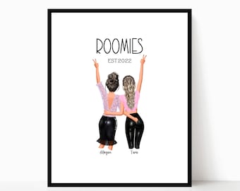 Regalos personalizados para compañeros de cuarto, regalos para compañeros de cuarto, ilustración para compañeros de cuarto, retrato de cumpleaños para mejores amigos, regalo para mejores amigos, regalo para hermanas, DIGITAL