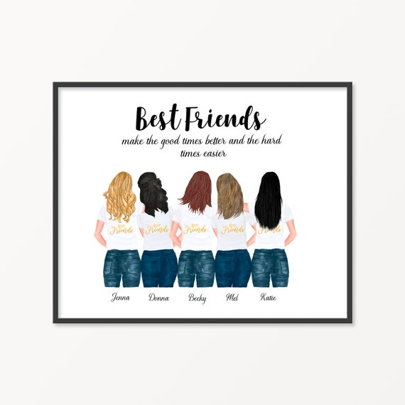 Personalized Best Friends Portrait Print 3 4 5 Friends Gift Etsy