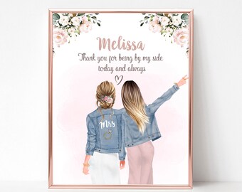 Maid of Honor and Bride Print, Thank you Bridesmaid Gift Personalized, Will You Be My MOH, Wedding Favor Custom Wedding Art Print DIGITAL