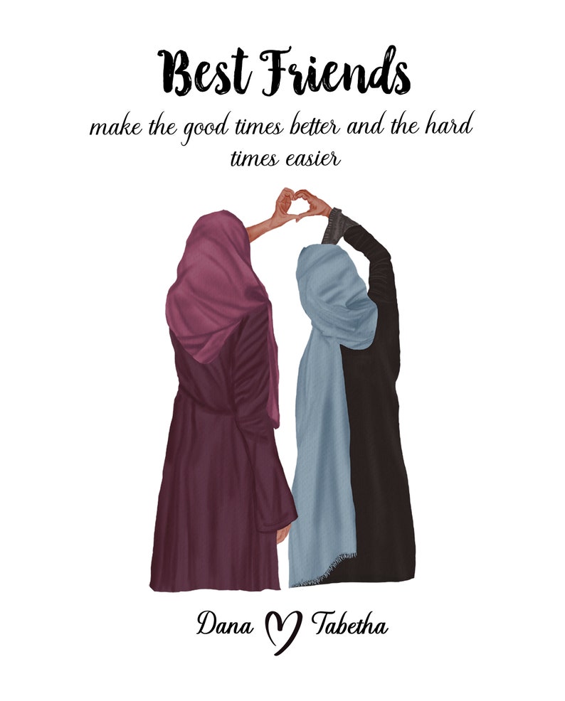 Personalized Muslim Best Friends Portrait Print Hijab Fashion Etsy